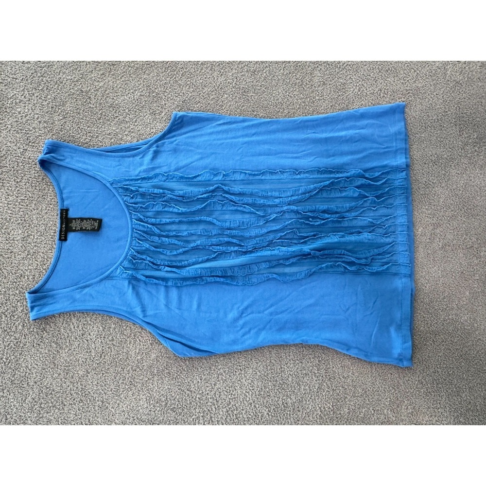 Design History Women's Tank Top Size L Sky Blue Ruffle Front Soft Stretchy Knit